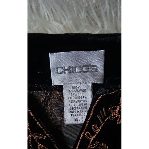 Chico's Sheer Velvet Burnout Leaf Small Beaded Tunic Top 0/Small Fall Colors - Picture 3 of 11